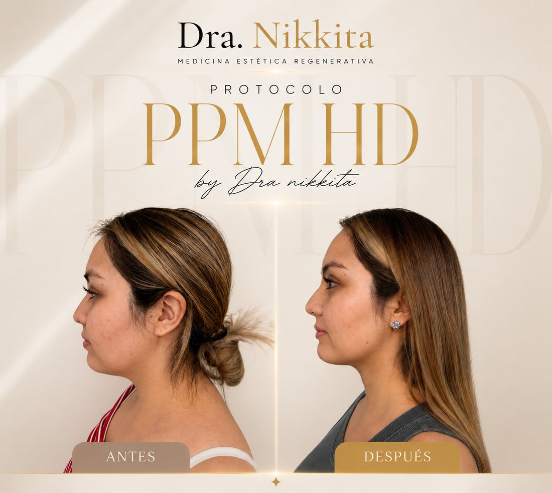 Antes y después de lipopapada en Santiago, caso 1 — Dra. Nikkita