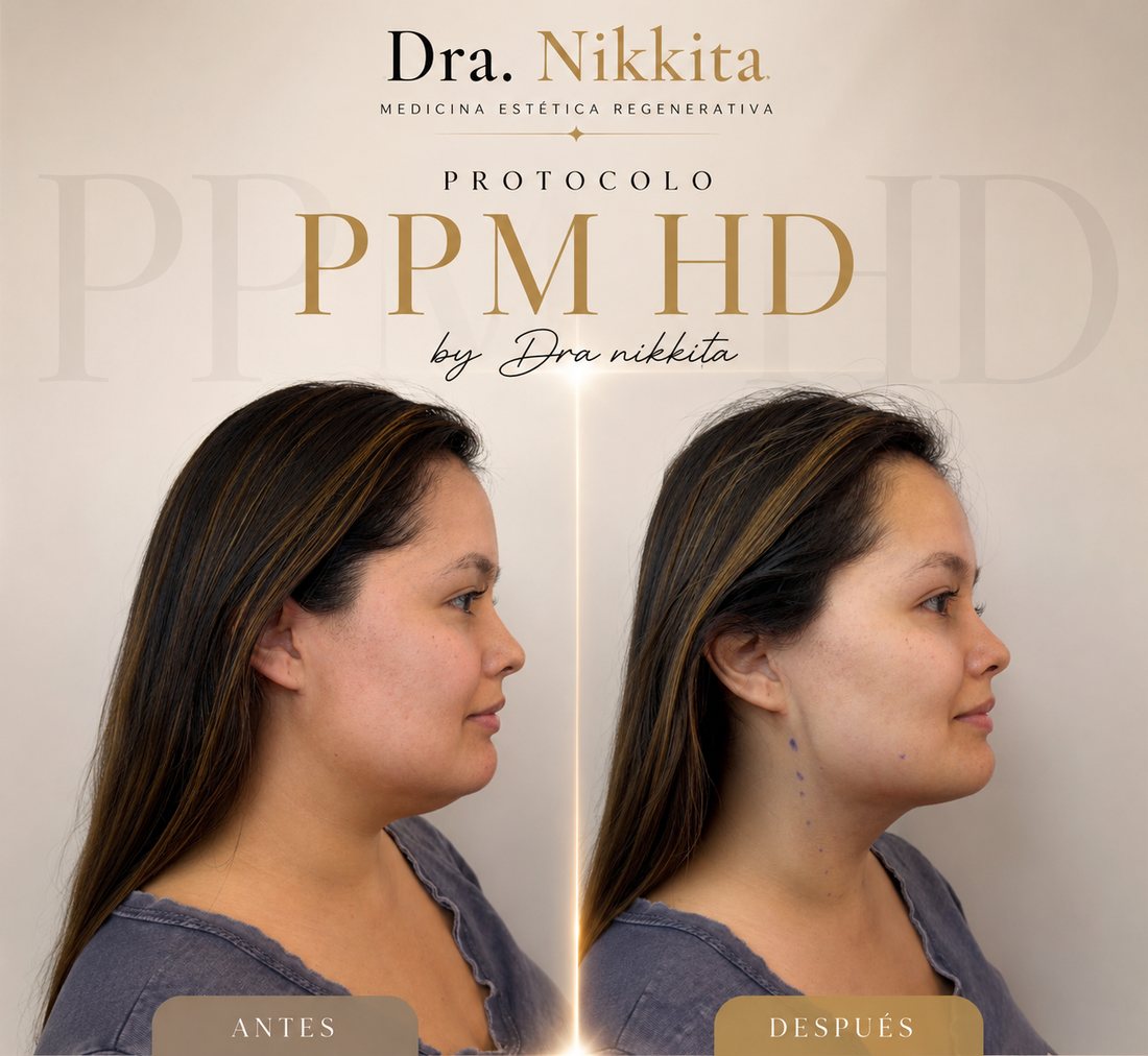 Reducción de papada sin cirugía, antes y después caso 3 — Dra. Nikkita